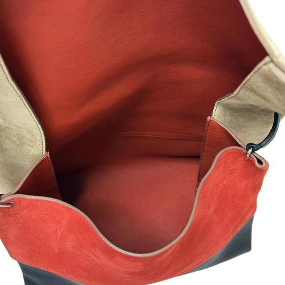 CELINE All Soft Beige Navy Red Suede Leather - Shoulder Bag 555-073025 - Picture 8 of 9